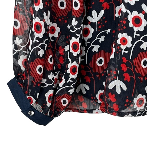 NWOT Tommy Hilfiger Red & Navy Blue Sheer Floral Blouse Size XXL - Picture 8 of 14